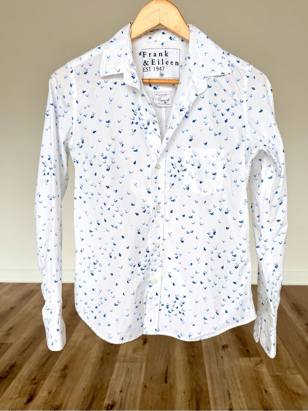 Frank & Eileen Barry Butterfly Print Cotton Button Front Shirt XS